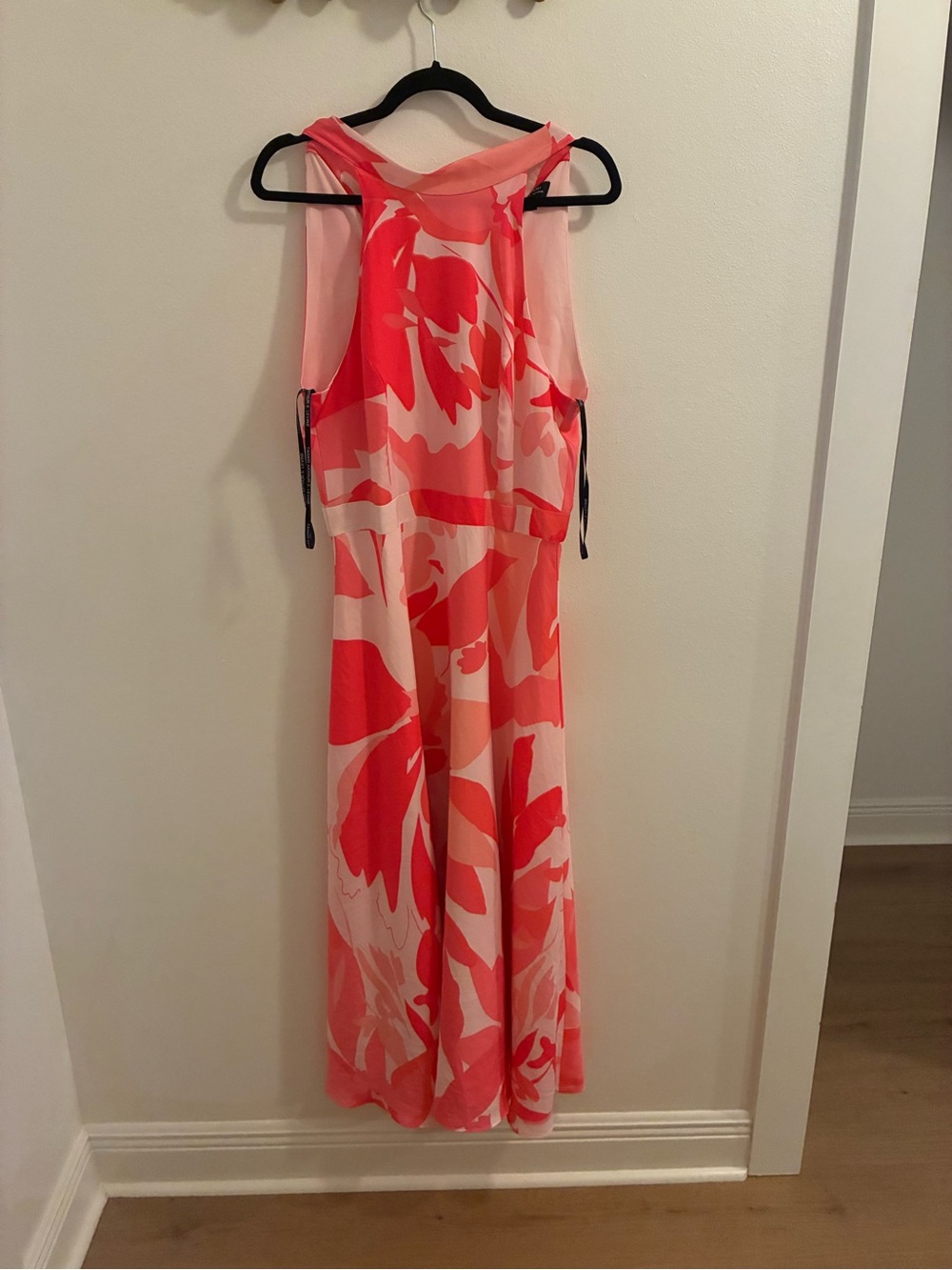 Tahari Coral and Light Pink Floral Maxi Dress